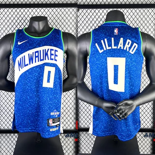 Masculino Camisa NBA Milwaukee Bucks Regata Damian Lillard Camiseta Azul 2023 Basquetebol Da Cidade De Jersey