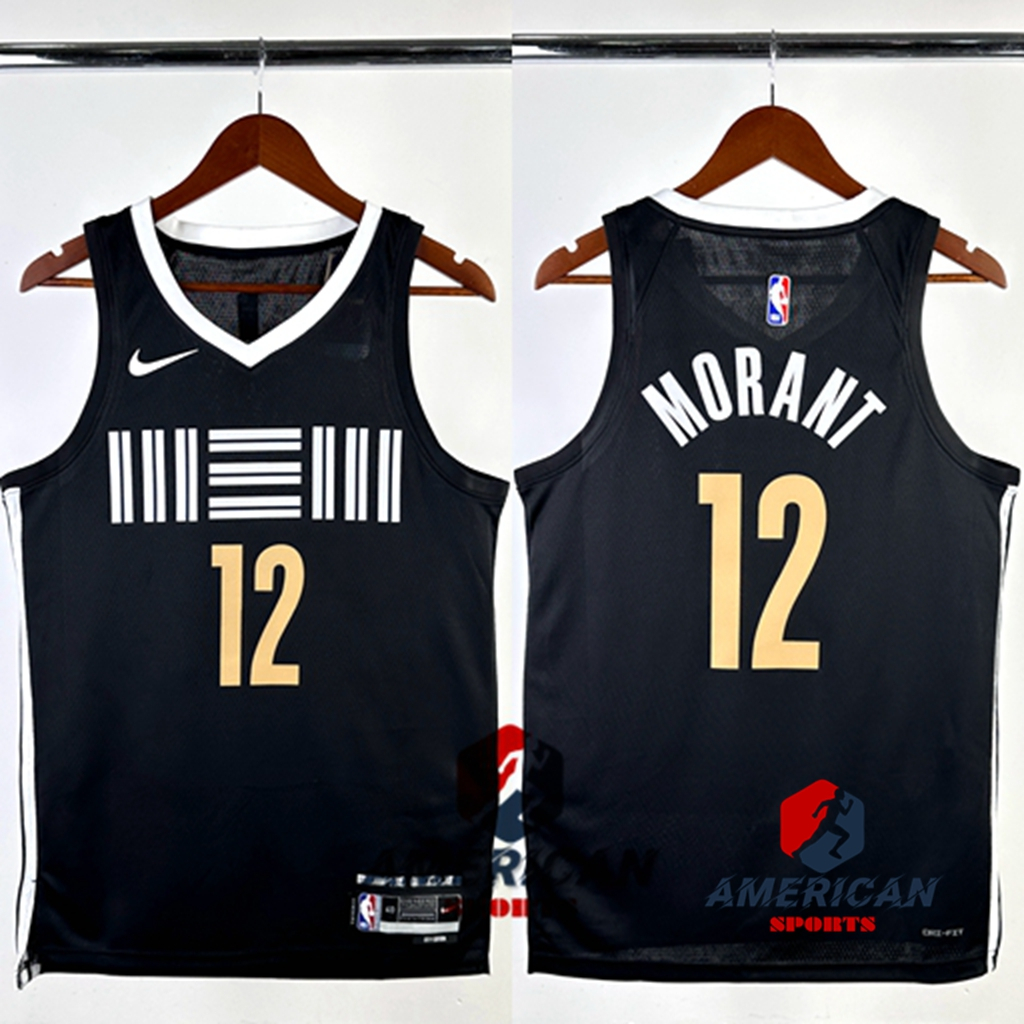 2023-24 Memphis Grizzlies Ja Morant NBA Basquetebol Preto Jersey Masculino