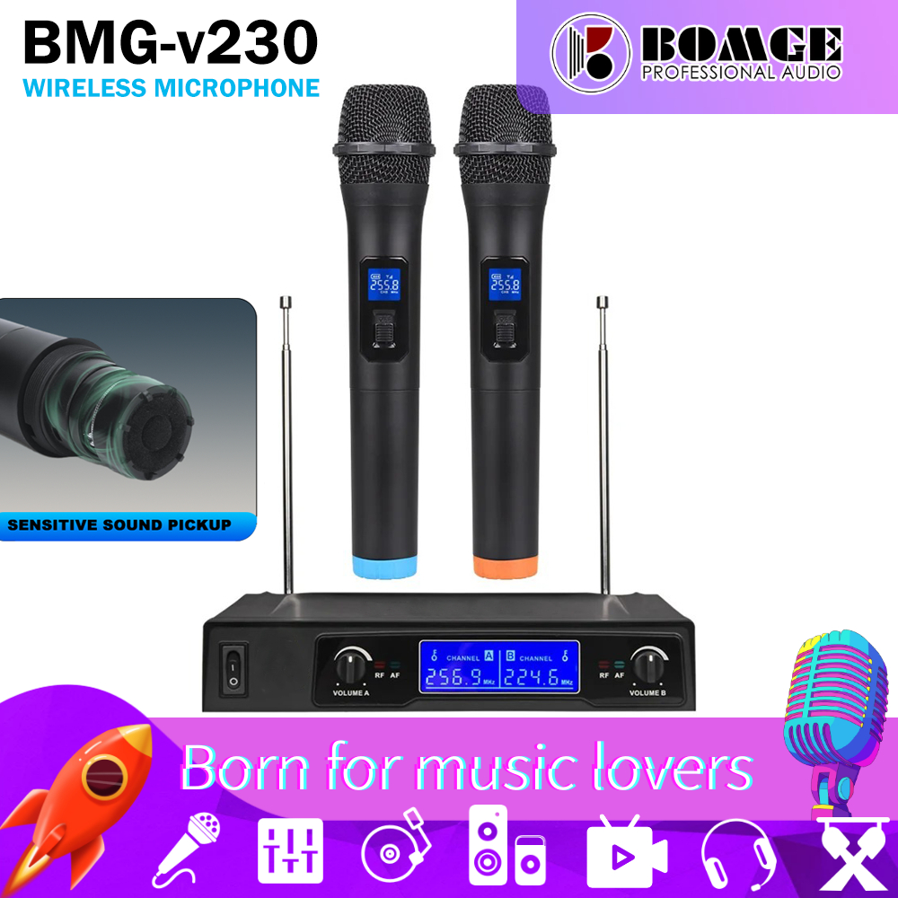 Frequências BOMGE VHF 2 Cápsula dinâmica portátil 2 canais MICROFONE SEM FIO