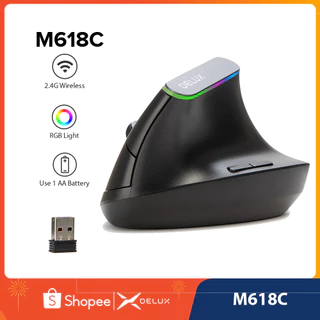 Delux M618C Botão Silent Mouse Sem Fio Ergonômico Vertical 6 Botões Para Jogos RGB Rato Óptico Ajustável 1600 DPI Com PC Laptop Black em Oferta na Shopee