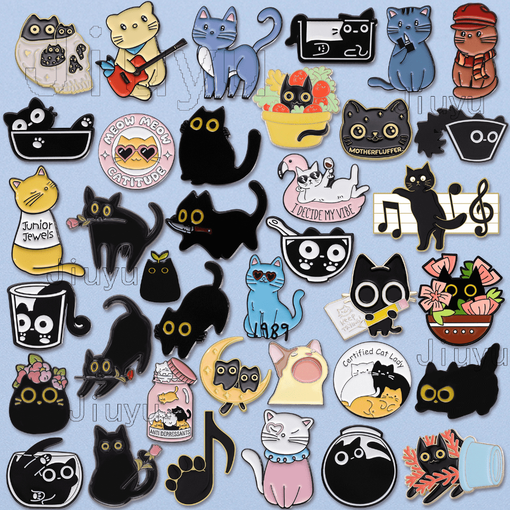 100 Estilo Desenho Animado Pino De Gato Cool Animal Big Eyes Kitty Esmalte Música Piano Crachás Pins Jóias Presente Para Menina Feminina