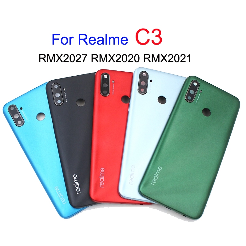 Para Realme C3 Porta Da Tampa Traseira Caixa Com Lente E Botão Câmera