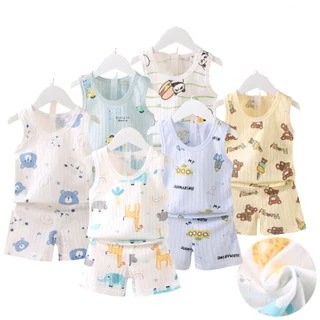 Ready Stock Boys Conjunto De Colete Sem Mangas E Calções Para Garotas De Desenho Animado Fino Respirável