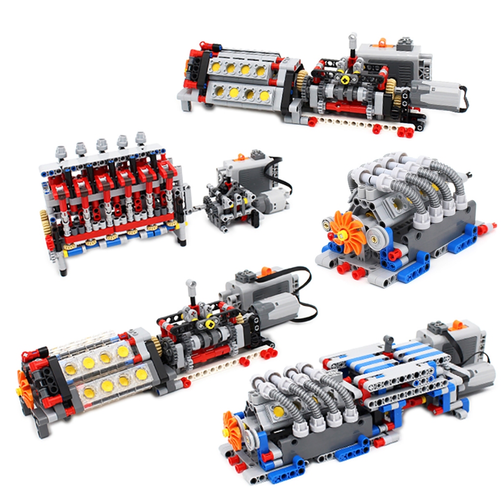 MOC Technic 6 8 16 Unidade De Motor Cilíndrico V6 V8 V16 6 Velocidades Caixa De Engrenagens Kits De Tijolos De Construção DIY Kids Toys Cars lego Compatível