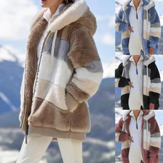 Nova Jaqueta Feminina Com Capuz De Pelúcia quente Multicolorida Para Outono/Inverno