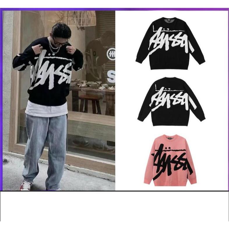 2024 American Street Wear Stussy Stussy Stussy Classic Full Body Big logo Carta Jacquard Pescoço Redondo Camisola de malha Homens Mulheres Tops