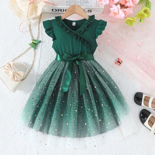Vestido De Bebê Menina Crianças 2-7 anos Moda Verão Sem Mangas Babados Estrela Tule Vestidos De Princesa Infantil