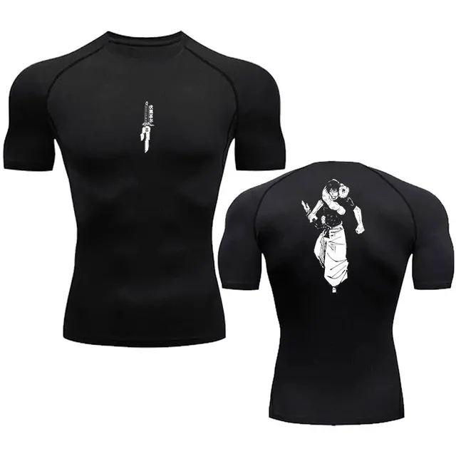 Homens Anime Camisa de compressão de impressão Camisa de compressão de verão Ginásio de esportes Quick-Drying Stretch Top