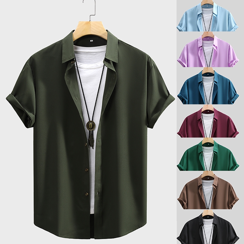 Camisa De Verão Masculina Manga Curta Cor Sólida