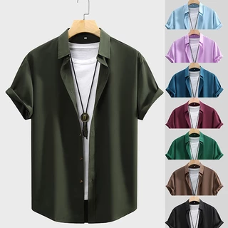 Camisa De Verão Masculina Manga Curta Cor Sólida
