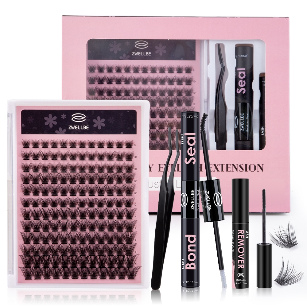Kit De Extensão De Pestanas DIY Lash Em Casa ZWELLBE 144PCS Individuais 0.07D 8-16mmCluster Removedor De Cola Maquiagem