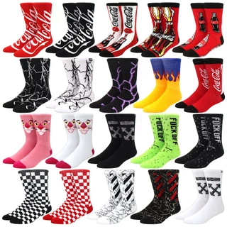 Coreano Harajuku Fashion Checkerboard Meias De Moda Homem Rua Skate Impressão Hip Hop Tubo Médio Mulher