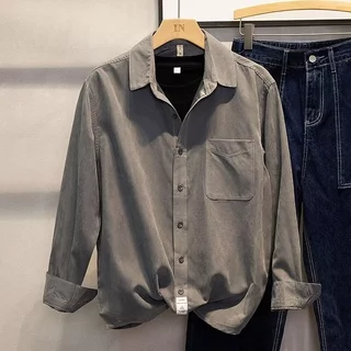Camisa de manga comprida Homens 4 Cores M-3XL Street Wear Design Niche Early Autumn Casual Men Spring Autumn Loose Light Mature Style Shirt