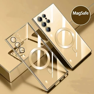 Capa Magnética Transparente Magsafe Para Samsung Galaxy S24 S23 S22 S21 Ultra S20 S21 S23 FE Traseira Macia À Prova De Choque TPU De Alta Qualidade