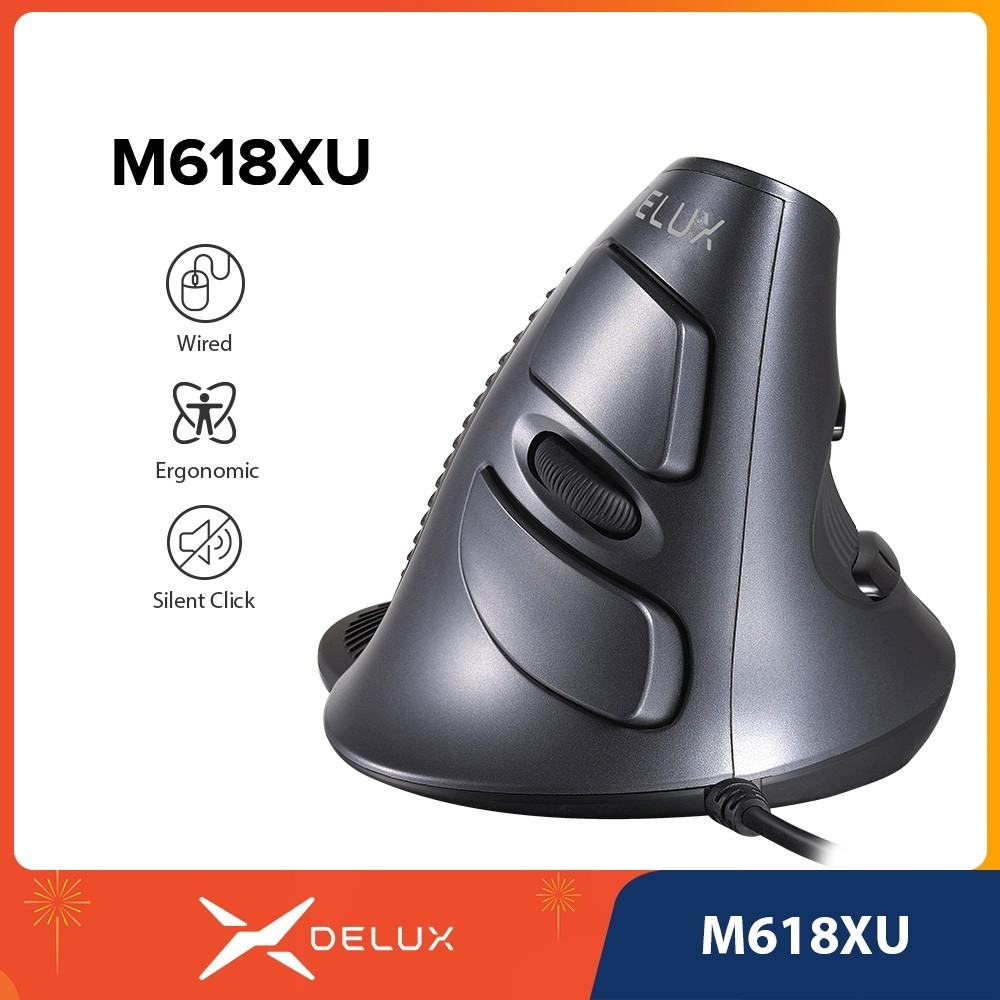 Delux Mouse Óptico Ergonômico M618XU Com Fio 1600/DPI/6 Botões Alça De Mão Direita Para PC/Laptop