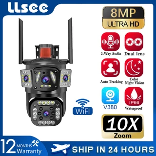 LLSEE V380 8MP 4K Conexão Telefônica WIFI De Lente Dupla Externa CCTV À Prova D'água 360 Sem Fio Segurança Doméstica Ação Câmera IP PTZ Rastreamento De Movimento Chamada Bidirecional Com Visão Noturna Colorida