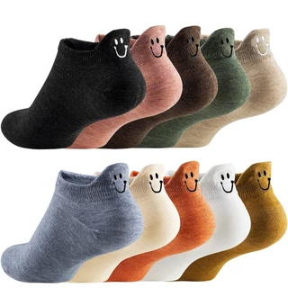 Novas Mulheres Meias Felizes cartoon Smiley Caras De Tornozelo Bordadas Menina Engraçadas Algodão