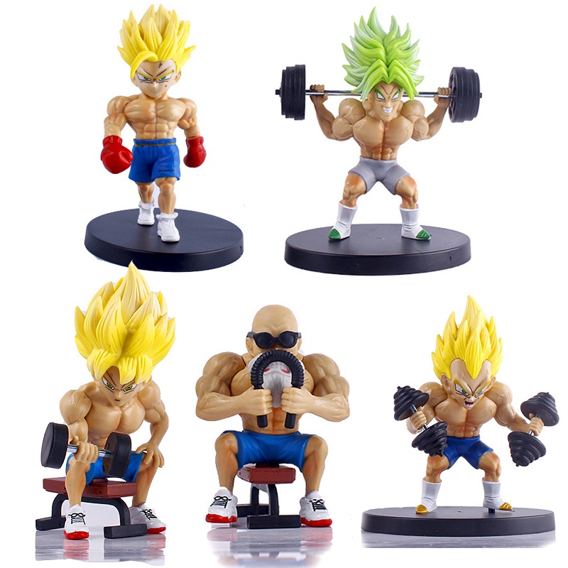 5Pcs/Set Dragon Ball Fitness Exercício Figura Músculo Filho Goku Vegeta Troncos Mestre Roshi Figuras De Ação Modelo Doll Toy Kid Gift