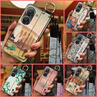 Para ASUS Zenfone 9 8 Rog Phone 7 6 5 5s 3 II Padrão De Flor Retro TPU Soft Caixa De Telefone Celular Anti-Queda Com Alça De Pulso E Cordão Mulheres Homens