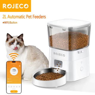 Alimentador Automático ROJECO 2L WiFi/Button Para Gatos 2.4G Com APP De Controle De Alimentação