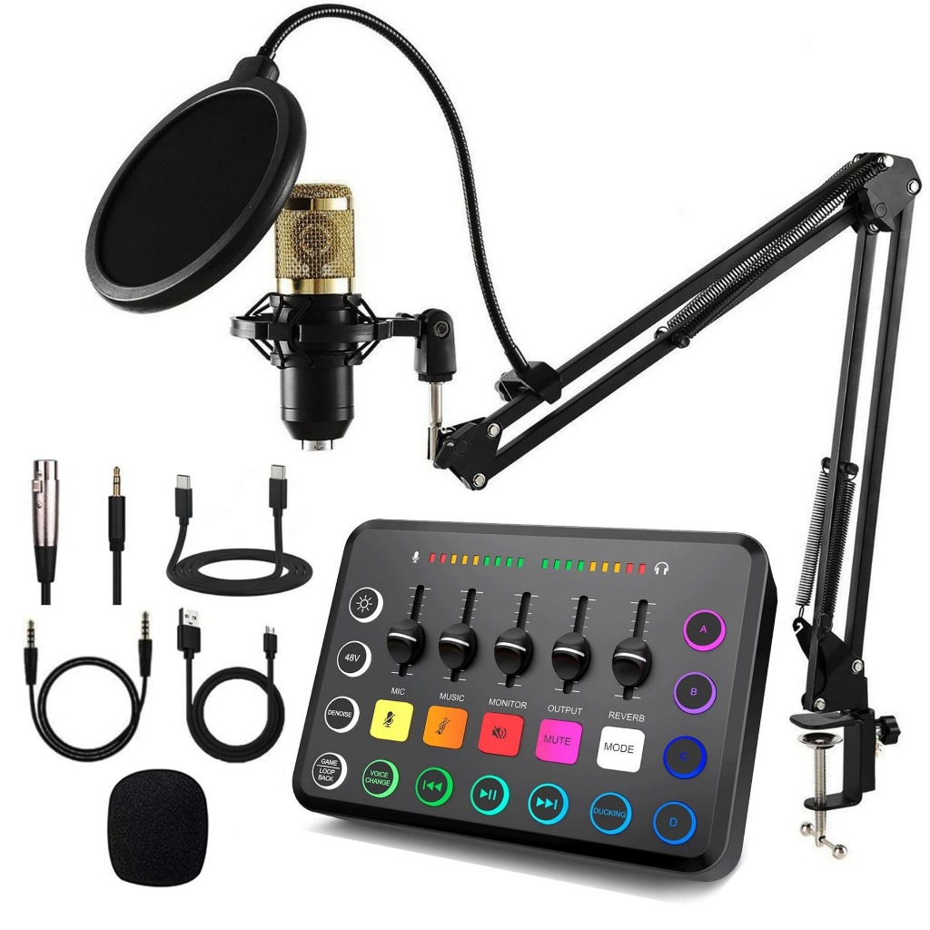 Kit Mesa Mixer Placa De Som F11 RGB + Microfone Bm800 Com Braço Articulado