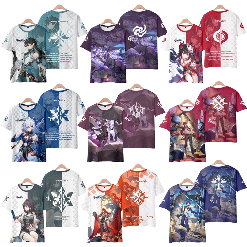 Novo Anime Honkai Star Rail Jing Liu/Kafka/Dan Heng/Argenti/Dr . Ratio/Ruan Mei T Shirt Japonês Masculino Solto Feminino Casual 3D Impressão Manga Curta Unisexo Top Cosplay