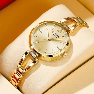 CURREN Relógio Feminino Novo Ouro Luxo Aço Inoxidável Discagem Simples Casual À Prova D