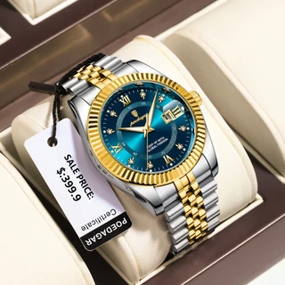 POEDAGAR Relógio Masculino de Luxo Relógio de Ouro de Aço Inoxidável para Homens Relógios de Pulso de Quartzo Luminosos À Prova D 