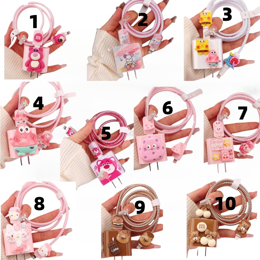 5 IN1 Fofo Protetor De Carregador De Desenhos Animados 3D Cabo De Carregamento Rápido Macio TPU Para De 18/20W/5W Ip 11/12/Ip13 Pro Max/14 plus /