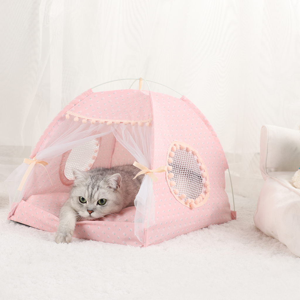 Ninhada de gato Pet Pet Tenda ao ar livre Não escreva Ninhada pequena dobrável Floral Rosa