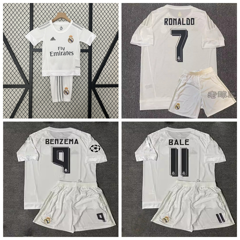 2015-16 Temporada Real Madrid Retro Casa Futebol Crianças Camisa Kit ...