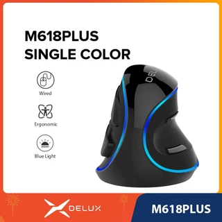 Delux M618PLUS PU Azul Mouse Vertical USB Computador Óptico Escritório Mause Wired Mão Direita Ergonômico Ratos Para PC