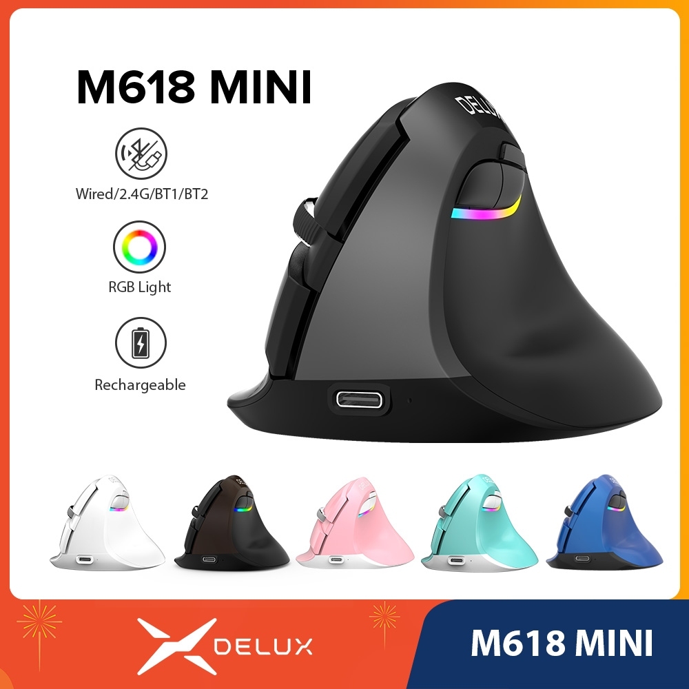 Delux M618 Mini RGB Mouse Ergonômico Vertical Para Jogos Sem Fio ...