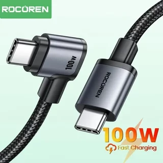 Cabo De Dados De Carga Rápida Rocoren 60W/100W Cotovelo USB C De 90 Graus Para Tipo QC4.0 Samsung Xiao Huawei