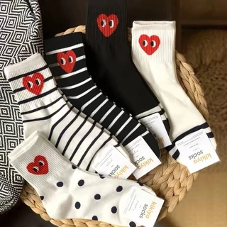 Versão Coreana Das Meias Femininas Polka Dot Preto E Branco Listrado Cor Sólida Love Casual Fashion Socks