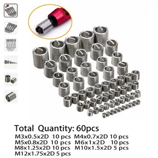 60pcs Conjunto De Insertos De Rosca De Fixação M3 M4 M5 M6 M8 M10 M12 Kit Ferramentas De Reparo Em Aço Inoxidável Arame Espiral Desgaste Da Manga Do Parafuso