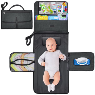Almofada de substituição de fraldas portátil adequada para bebês, almofada de troca de fraldas de viagem destacável, com bolso para toalhetes de bebê, presentes para festas de bebê, meninas recém-nascidas e meninos (cor preta)