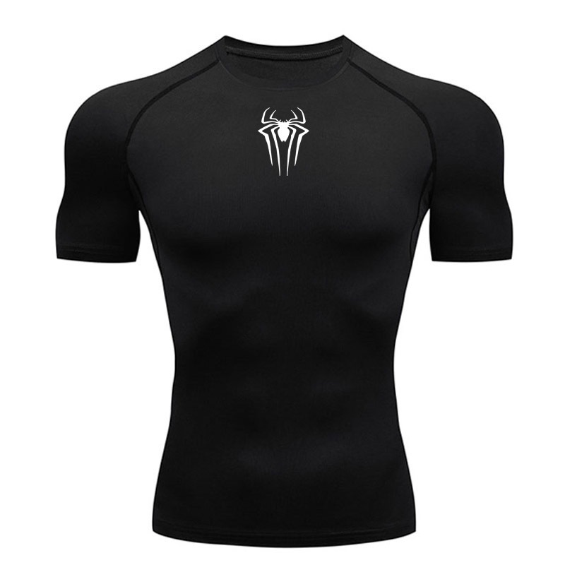 Camiseta De Corrida Masculina Compressão Manga Curta Esportiva Spiderman Black Top De Secagem Rápida Vestuário Masculino De Verão Respirável