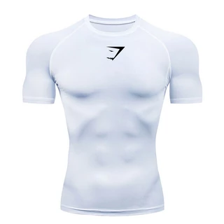 GYMSHARK Compressão Camisa De Manga Curta Camiseta De Corrida Masculina Verão Branca De Secagem Rápida Ginásio De Ginástica Top Sports