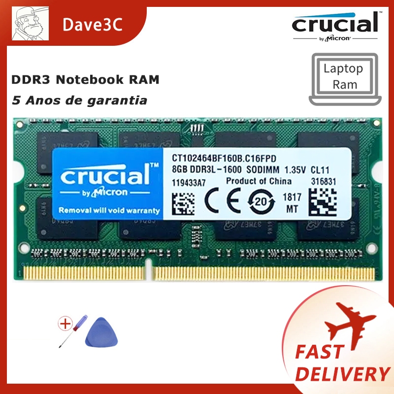 Crucial DDR3 Notebook RAM 4GB 8GB 1600MHz 1333MHz 1066MHz Memória Para PC3L-12800S 204pin