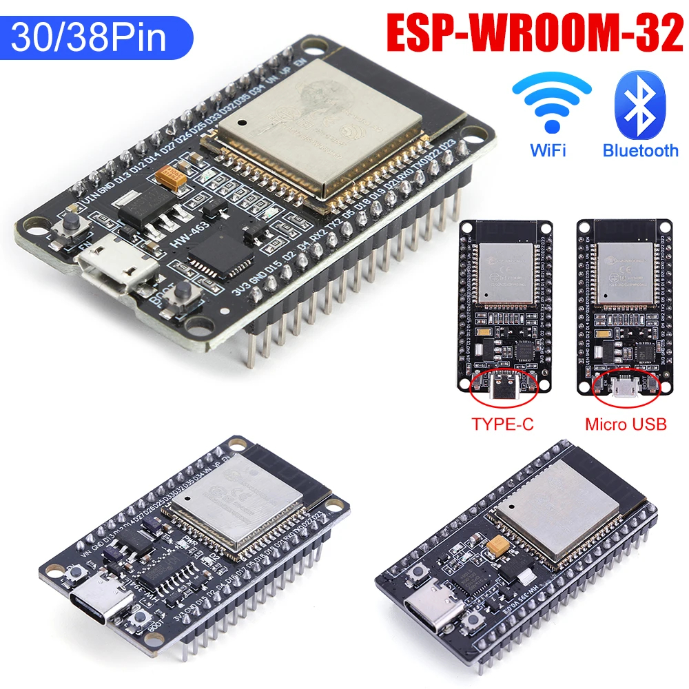 Placa De Desenvolvimento ESP32 TYPE-C/Micro-USB CH340C CP2102 CH9102X WiFi + Bluetooth NodeMCU-32S Lua ESP-WROOM-32 Expansão