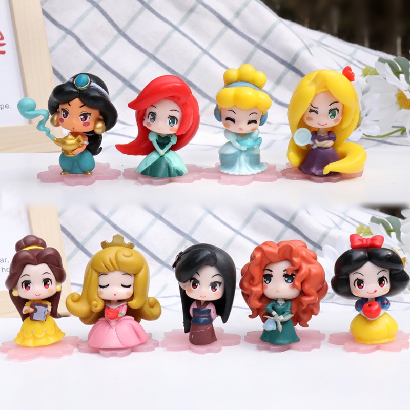 9pcs Jasmim Mulan Merida Rapunzel Doorables Figuras Portateis Belle Ariel Bonecos Aurora Briar Rose Kids Toys Kit