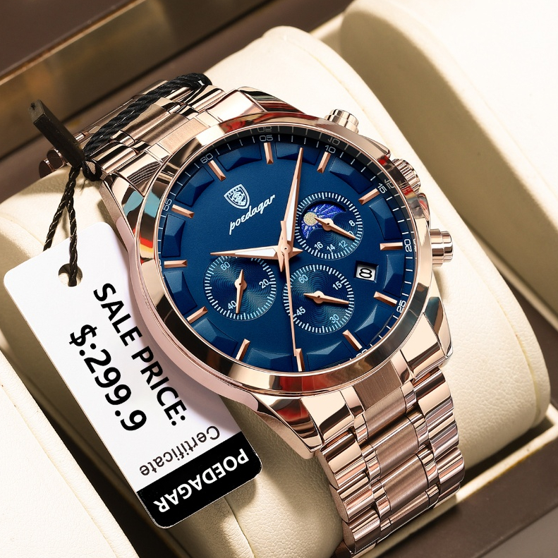 Orologio Uomo Poedagar Lusso Casual – Quarzo Con Cinturino In Pelle, Datario E Lancette Luminose