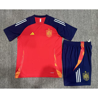 2024/25 Conjunto De Time Manga Curta Espanha Camisa Treino Camiseta De Treinamento De Futebol + Short Esportivos Masculinos Para Adultos E Crianças