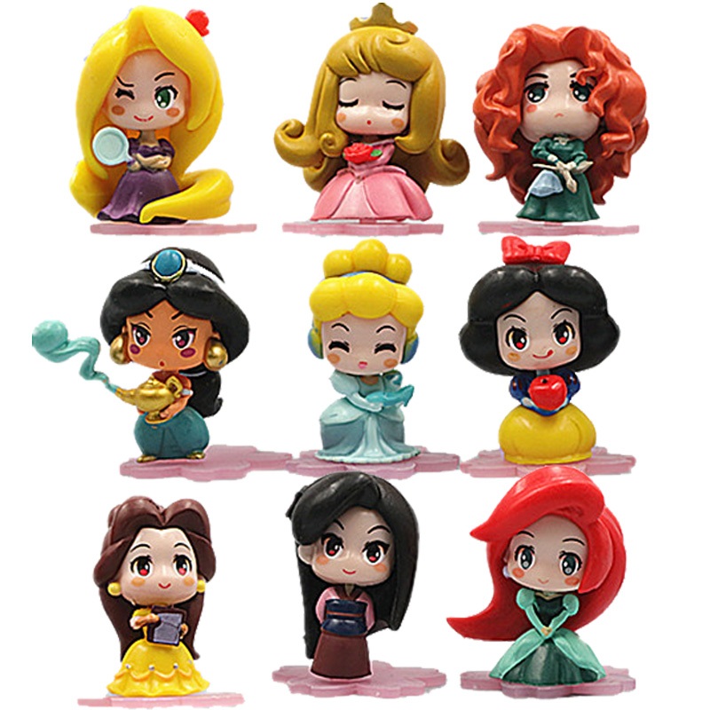 9pcs Jasmine Doorables Princesa Anime Action Figures Mulan Merida Rapunzel Belle Ariel bonecos colecionáveis Aurora Kit De Brinquedos Infantis