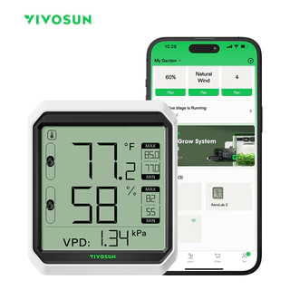 VIVOSUN AeroLab THB1 Higrômetro Bluetooth Sem Fio Termômetro Indoor , Monitor De Temperatura Inteligente , VPD , Medidor Digital De Umidade , Controle Remoto E Alerta LCD , Armazenamento De Dados , Canal Duplo