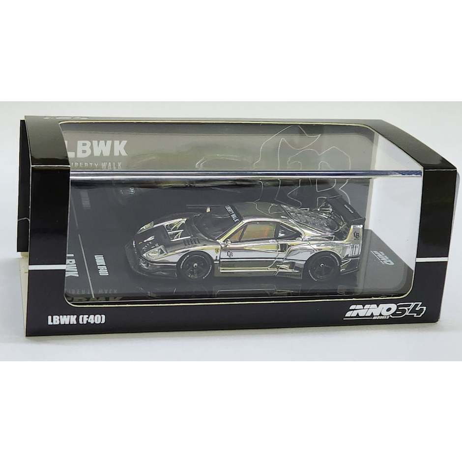 Sem Elástico) 1 : 64 Inno64 Ferrari F40 Cromado Prata LBWK Hobby