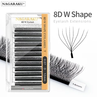 NAGARAKU W Shape 8D Extensões De Cílios Extra Fluff Mega Volume Falsos Densos Pacote 8D