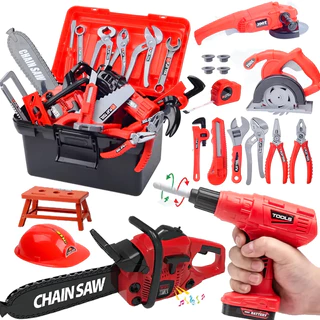 Conjunto De Ferramentas Para Crianças 55 PCS Com Motosserra De Brinquedo Eletrônico Drill , Pretend Play Kids Tool Box Construction Toy , Grande De Colo Meninas De 3 Anos