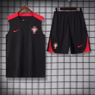24 /25 Último Estilo Portugal Camisa Preta de Treinamento Masculino de Futebol Fato Esportivo com Bolso com Zíper Duplo S-XXL